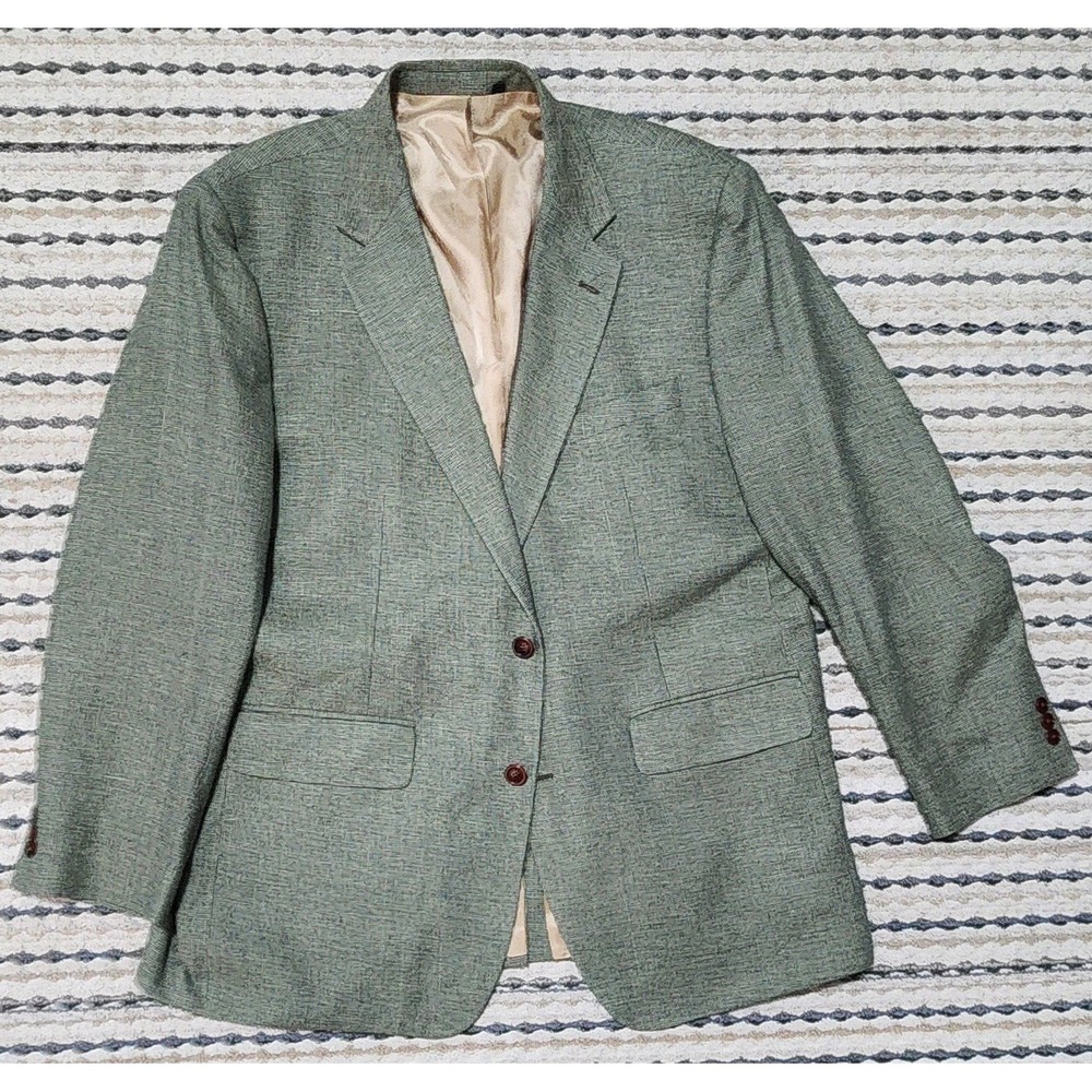 Orvis Men's 100% Silk Green Check 2 Button Sports Coat Size 46 Regular